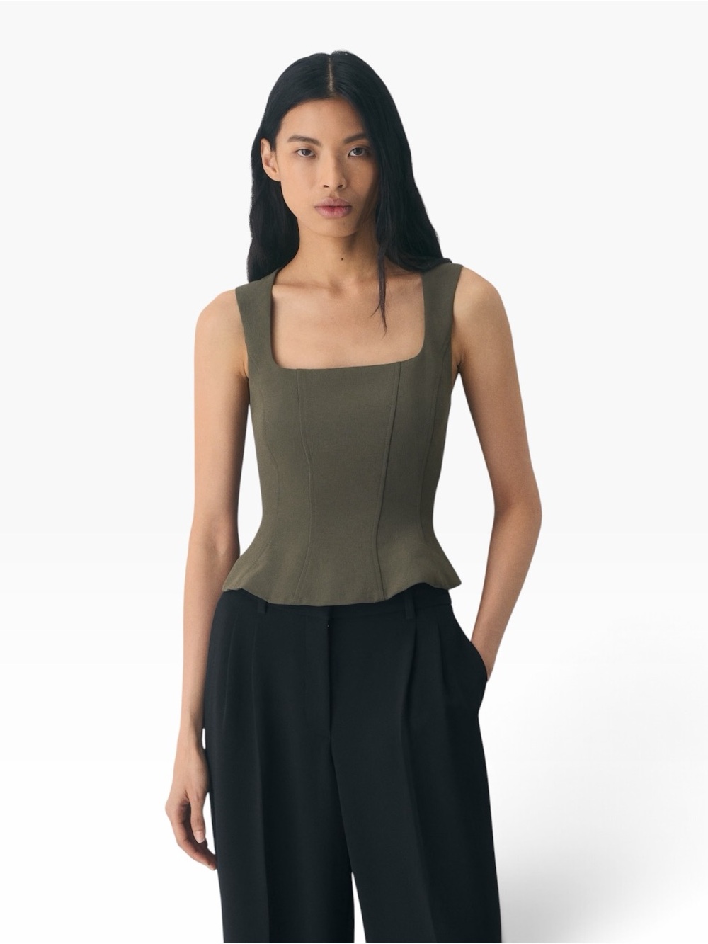 Aritzia Wilfred Rhodora Bustier Crepette Olive Size S - EUC
